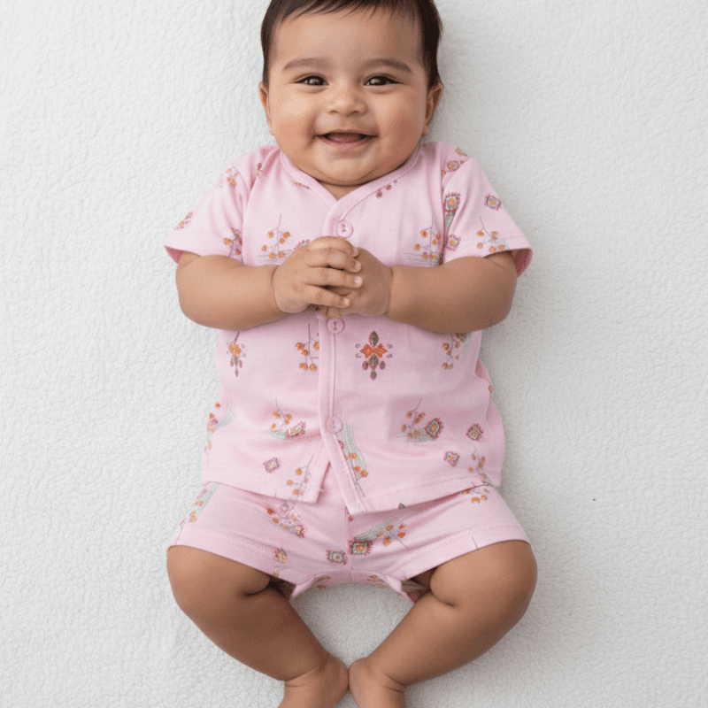 Zero Size Baby Cotton Half Sleeve Suit [Light Pink]