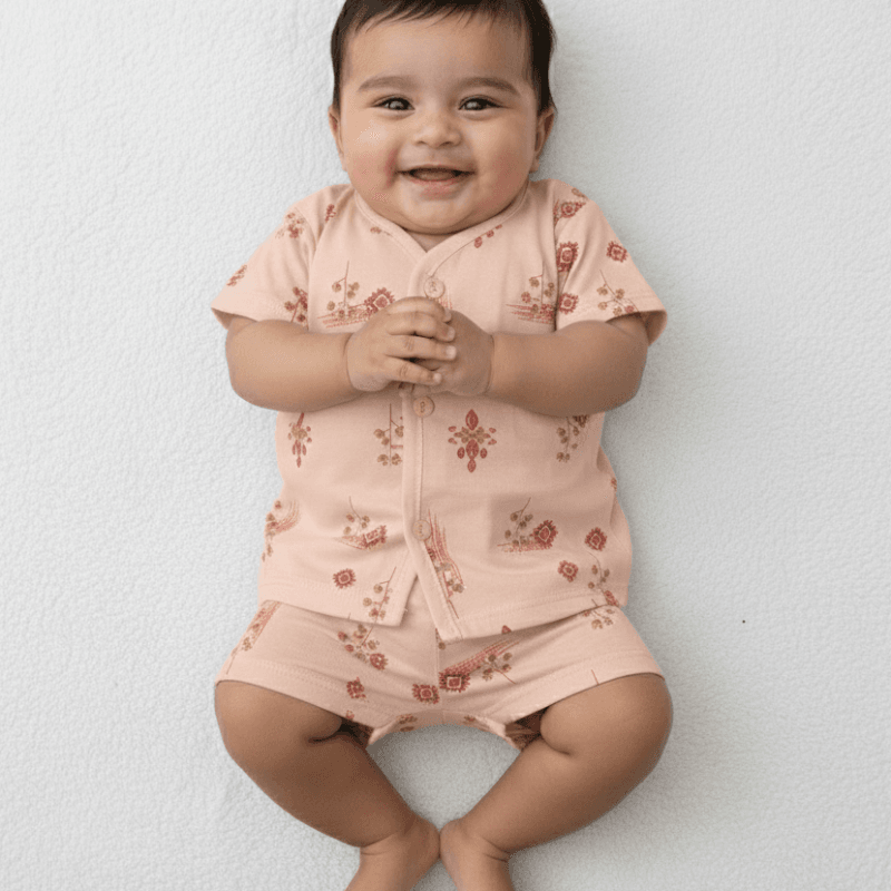 Zero Size Baby Cotton Half Sleeve Suit [Peach]
