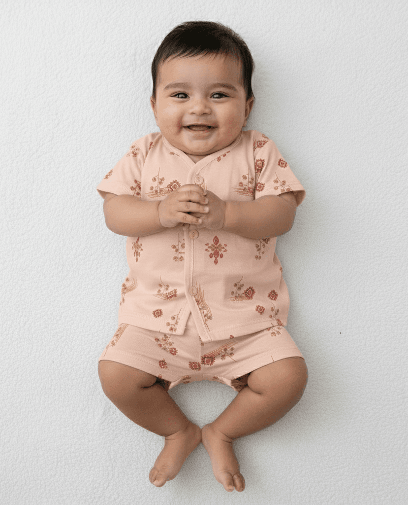 Zero Size Baby Cotton Half Sleeve Suit [Peach]