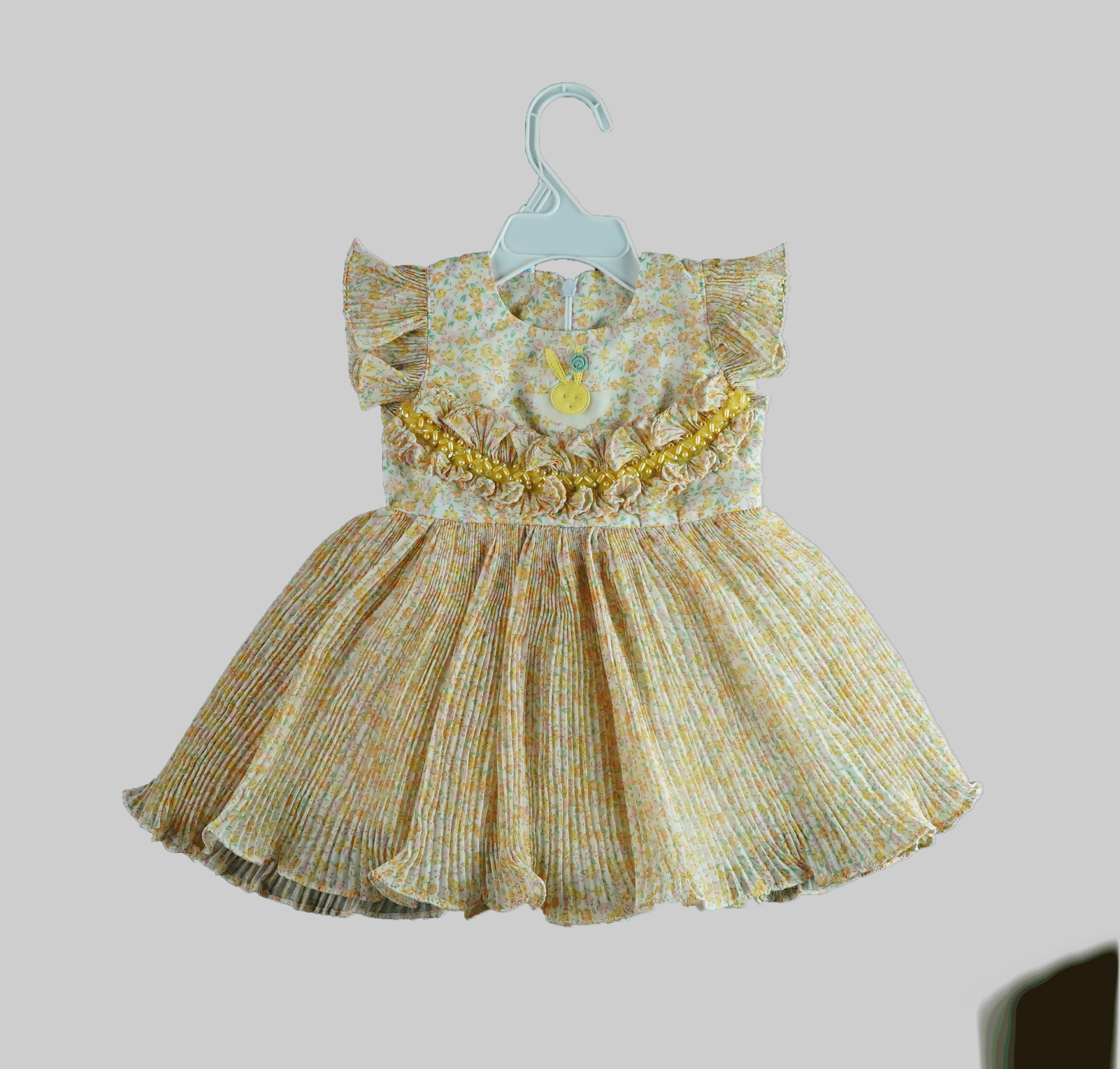 Golden Ruffle Floral Baby Girl Dress