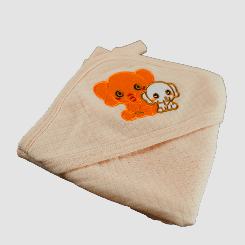 Baby Hooded Towel with Cute Elephant & Puppy Embroidery – Peach