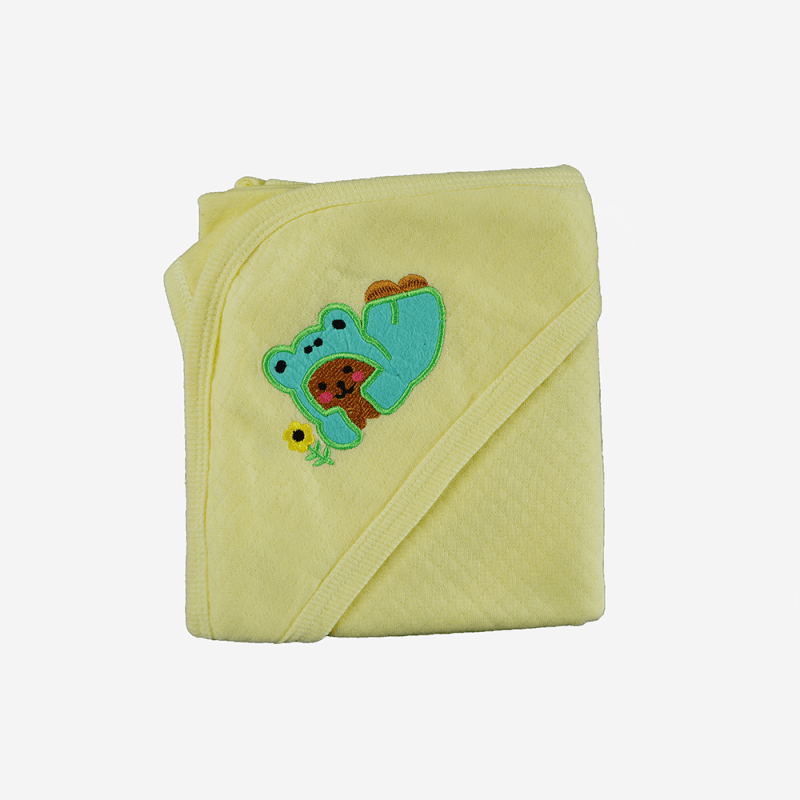 Yellow Baby Hooded Towel | Soft Cotton Bath Wrap with Cute Bear Embroidery