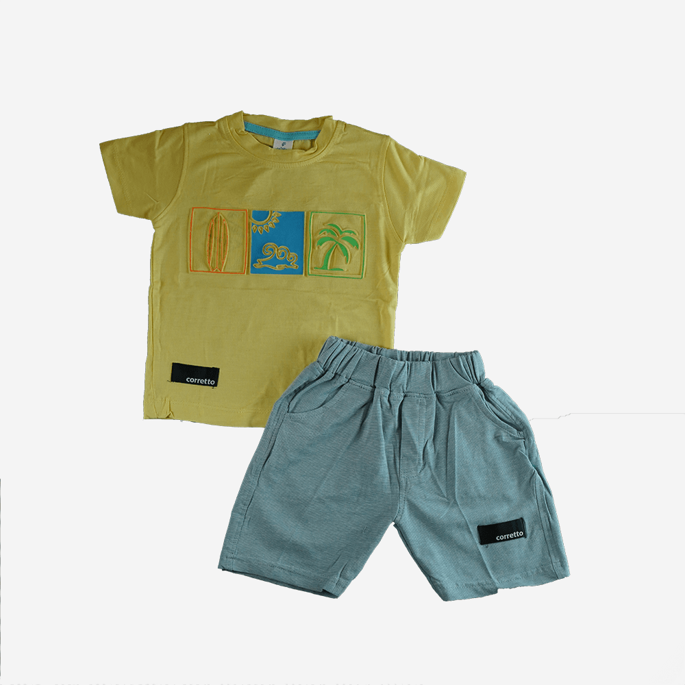 Boys Casual Set – Yellow T-Shirt & Blue Shorts