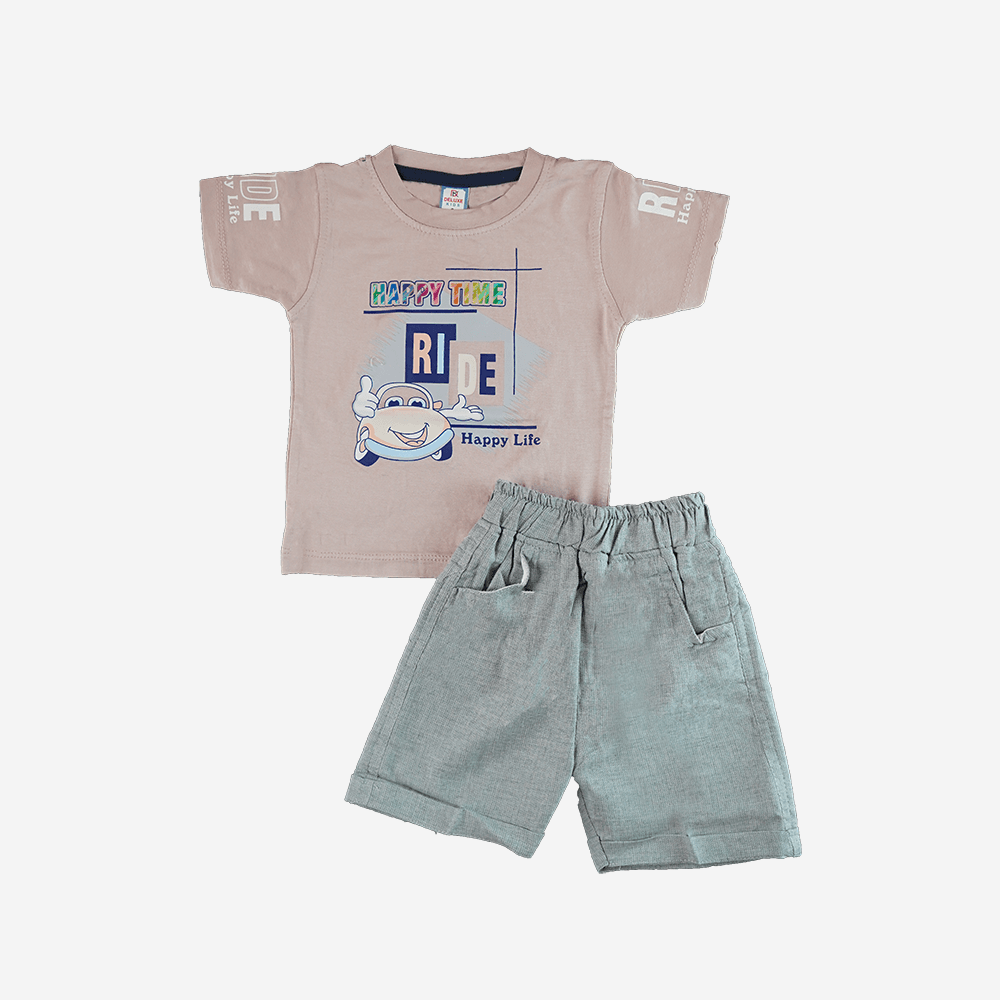 Kids’ Happy Time Ride T-Shirt & Shorts Set – Beige