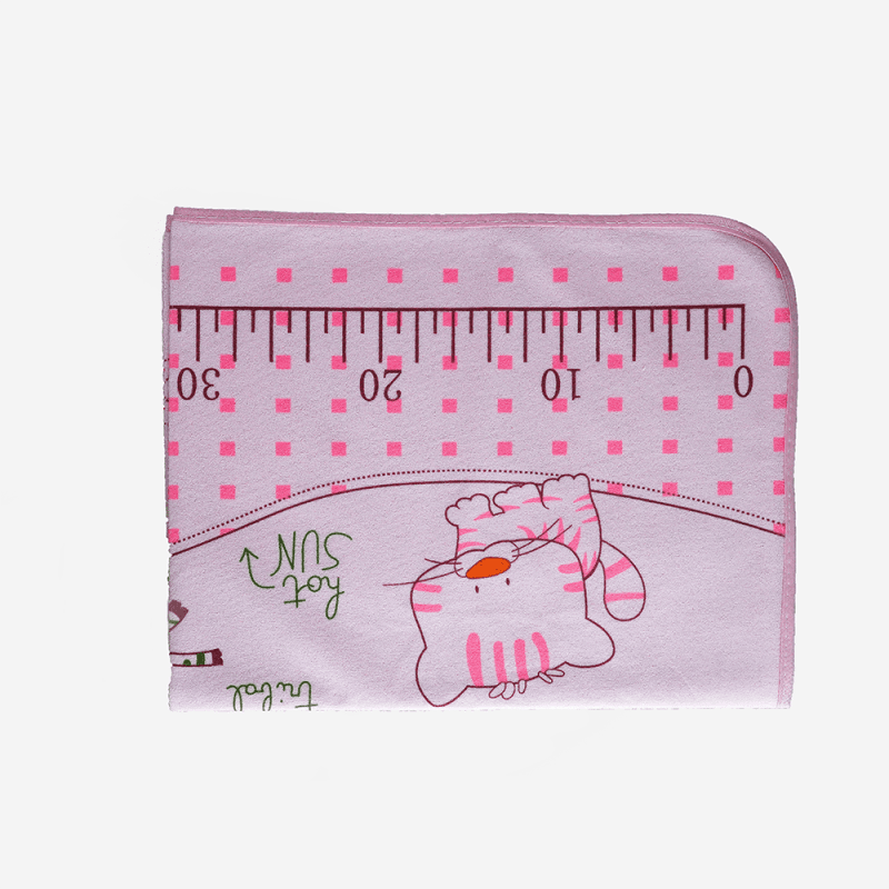 Baby Bed Protector Mat (Urine Mat) – Waterproof & Washable – Pink (Cat & Ruler Print)