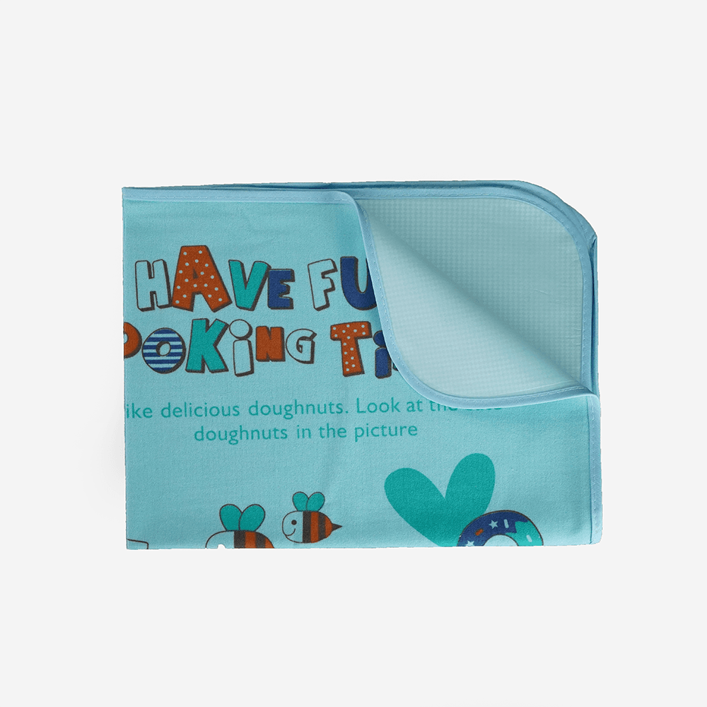 Baby Bed Protector Mat (Urine Mat) – Waterproof & Washable – Sky Blue (Have Fun & Bee Print)