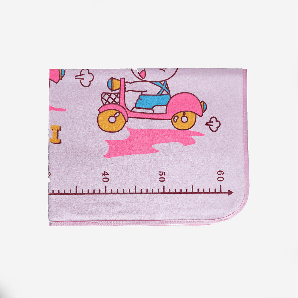 Baby Bed Protector Mat (Urine Mat) – Waterproof & Washable – Pink (Scooter & Ruler Print)