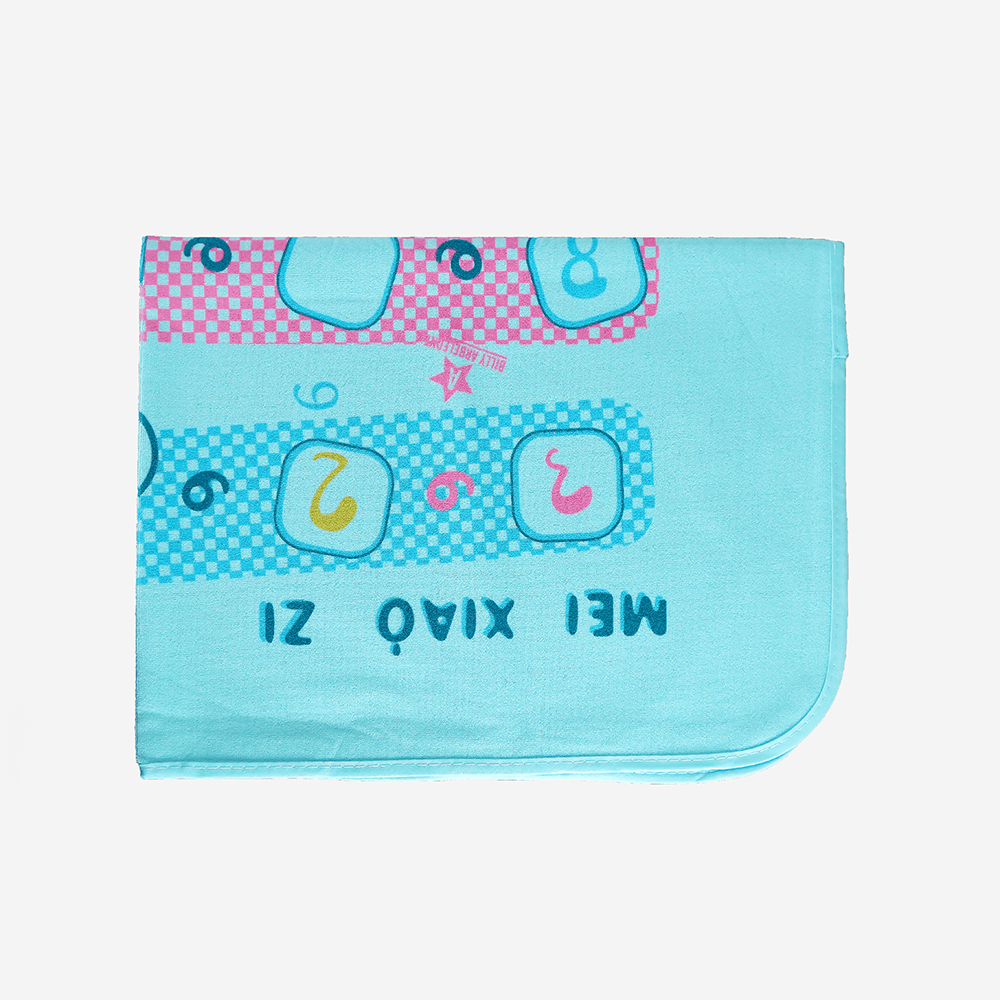 Baby Bed Protector Mat (Urine Mat) – Waterproof & Washable – Sky Blue (Numbers & Checkerboard Print)