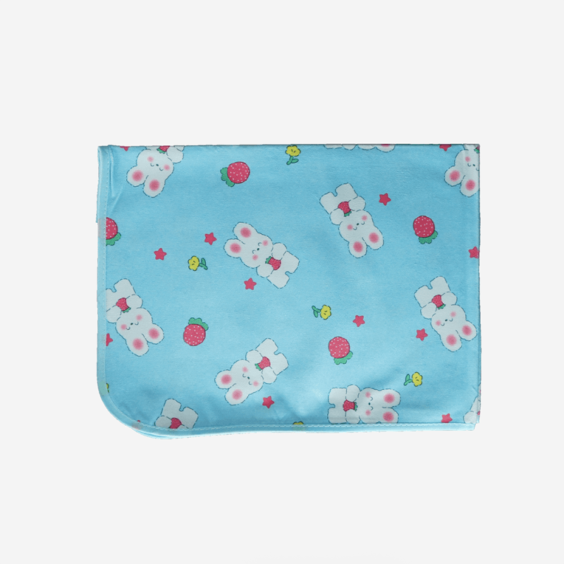Baby Bed Protector Mat (Urine Mat) – Waterproof & Washable – Sky Blue (Bunny & Strawberry Print)