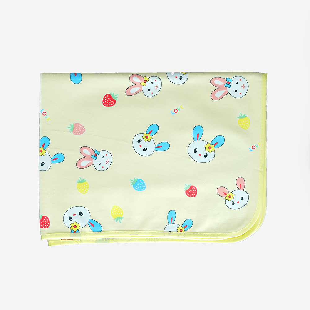 Baby Bed Protector Mat (Urine Mat) – Waterproof & Washable – Pastel Yellow (Bunny & Strawberry Print)