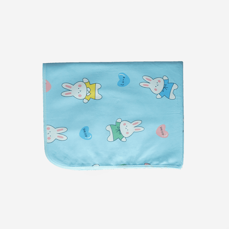 Baby Bed Protector Mat (Urine Mat) – Waterproof & Washable – Sky Blue (Bunny & Heart Print)