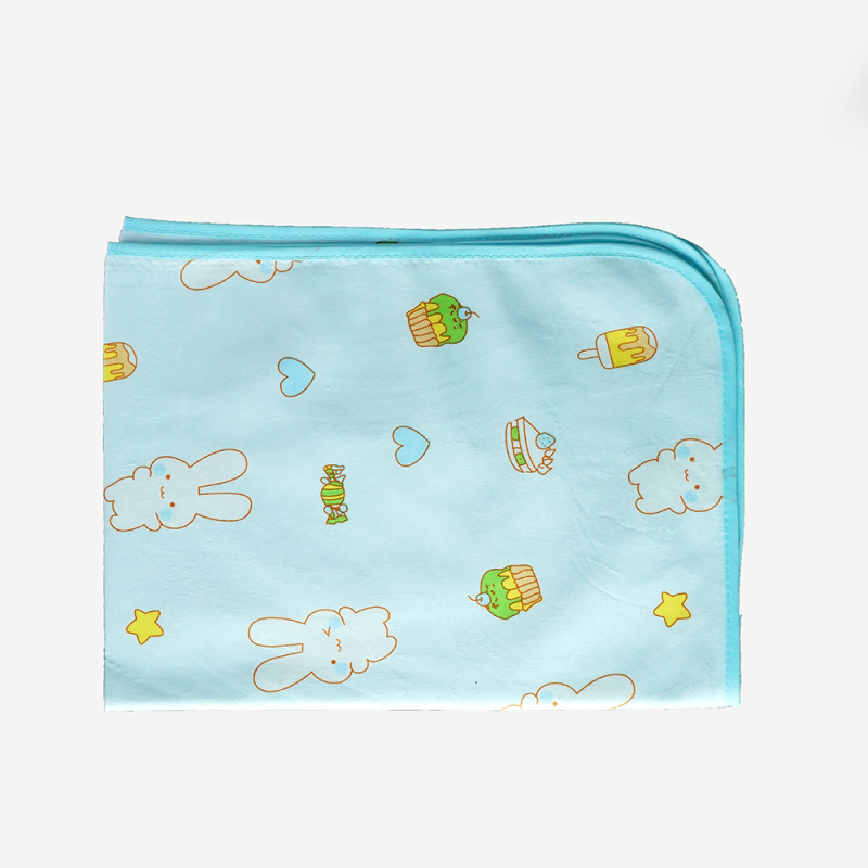 Baby Bed Protector Mat (Urine Mat) – Waterproof & Washable – Sky Blue (Cloud Bunny & Sweets Print)