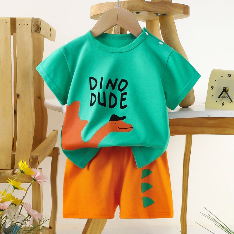 Green dinosaur Fashionable Cotton Outfit