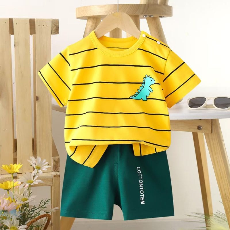 Yellow striped dinosaur Fashionable Cotton Outfit