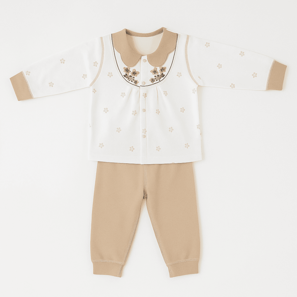 Floral Collar Baby Set – Soft Cotton Two-Piece Outfit