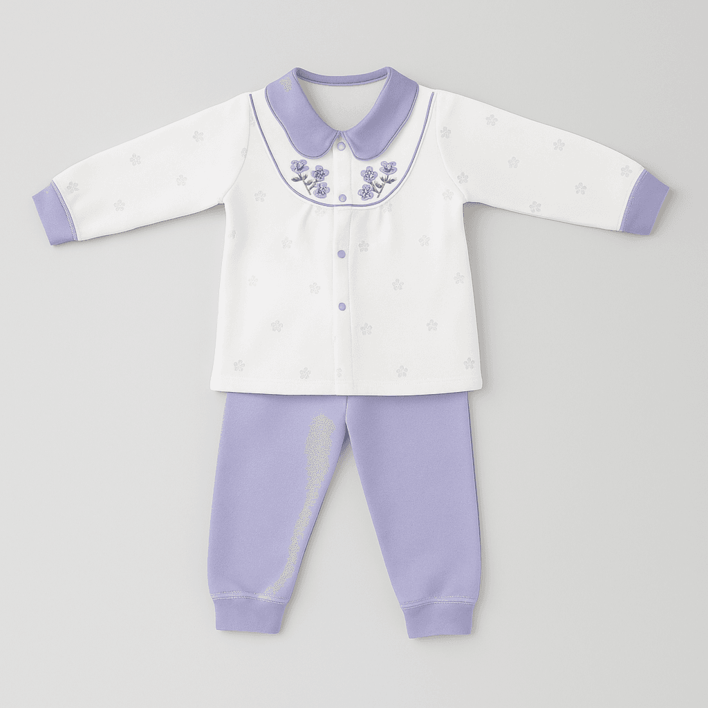 Floral Collar Winter Baby Set – Soft Cotton Two-Piece Outfit