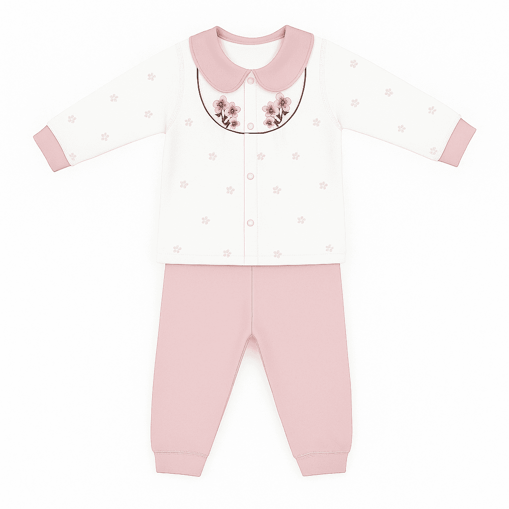 Pink Floral Collar Winter Baby Set – Warm Two-Piece Outfit for Girls