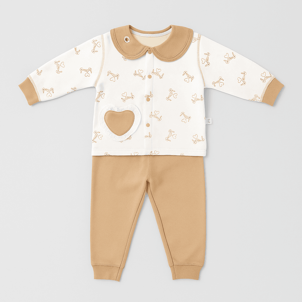 Heart Signed Baby Winter Set – Soft Cotton Two-Piece Outfit