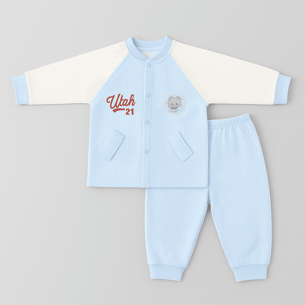Baby Winter Ribbed Suit – Sky Blue & White