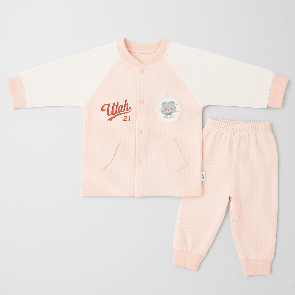 Baby Winter Ribbed Suit – Peach & Cream