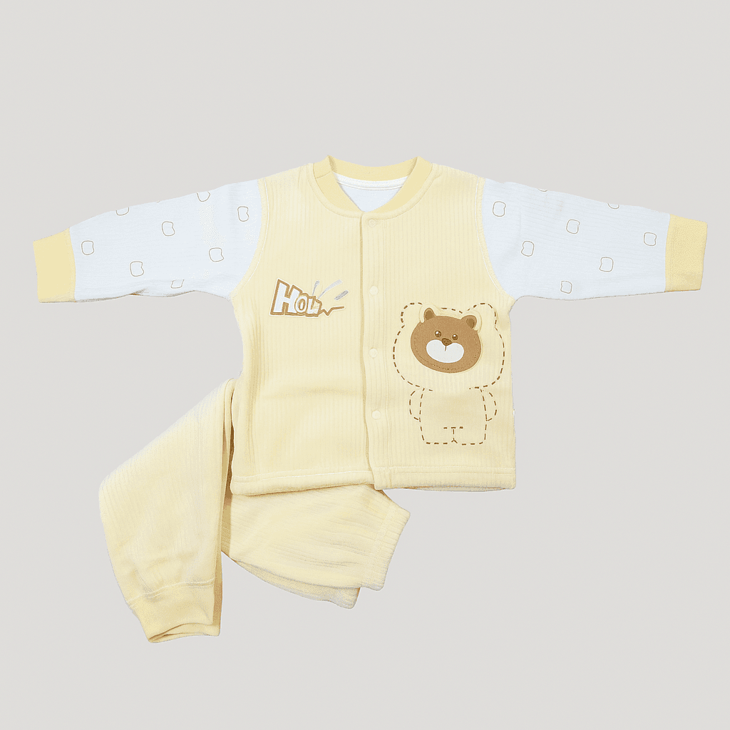 Baby Winter Ribbed Suit – Yellow & White (Bear Design)