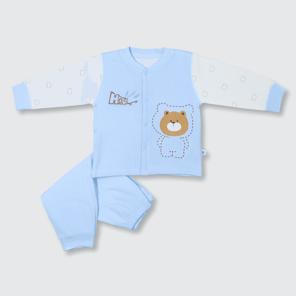 Baby Winter Ribbed Suit – Yellow & White (Bear Design)
