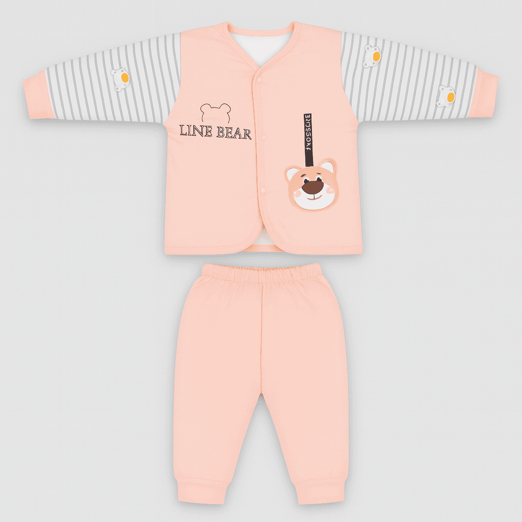 Pink “Line Bear” Baby Winter Set