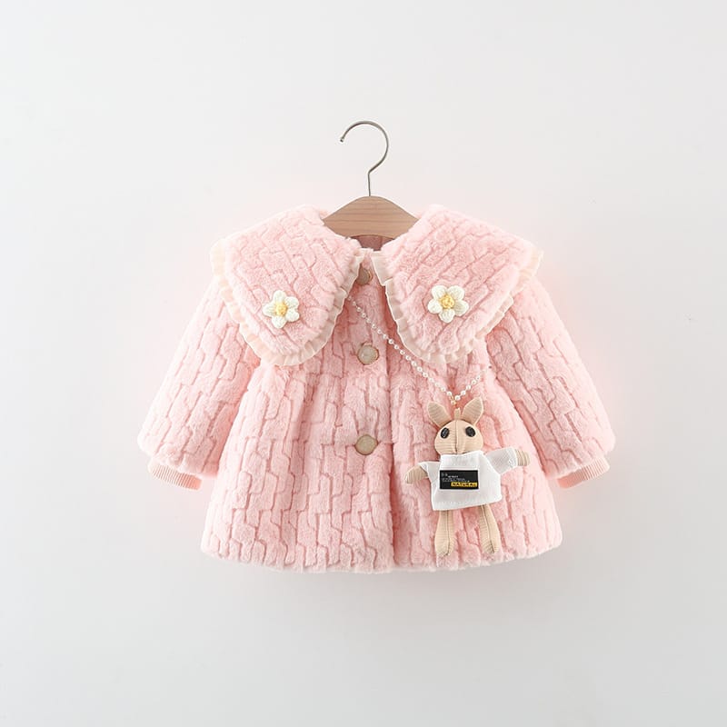 Baby Winter Coat – Soft Pink Plush with Doll Accessory