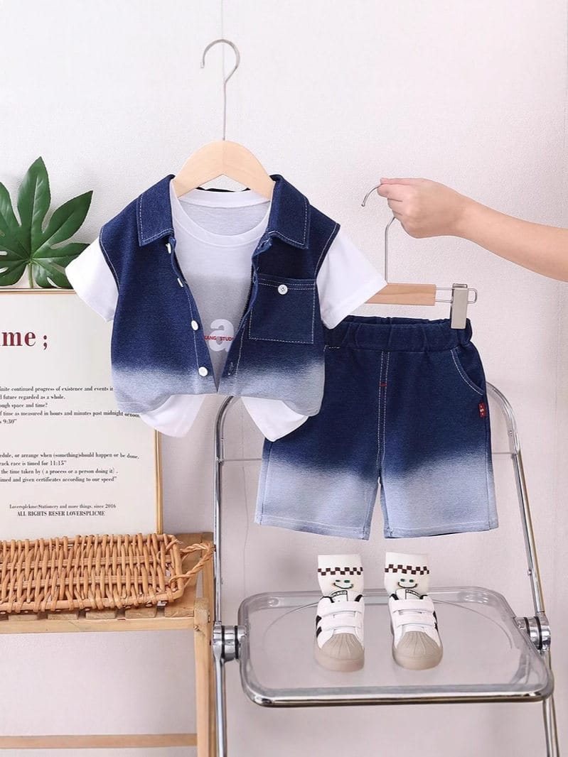 Casual Children's Denim Short-Sleeved Suit