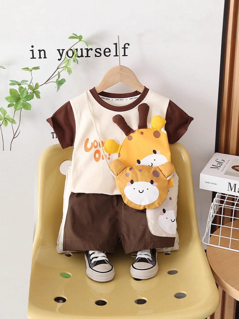 Cartoon Shoulder Bag Short-Sleeved Two-Piece Baby Clothes (Copy)