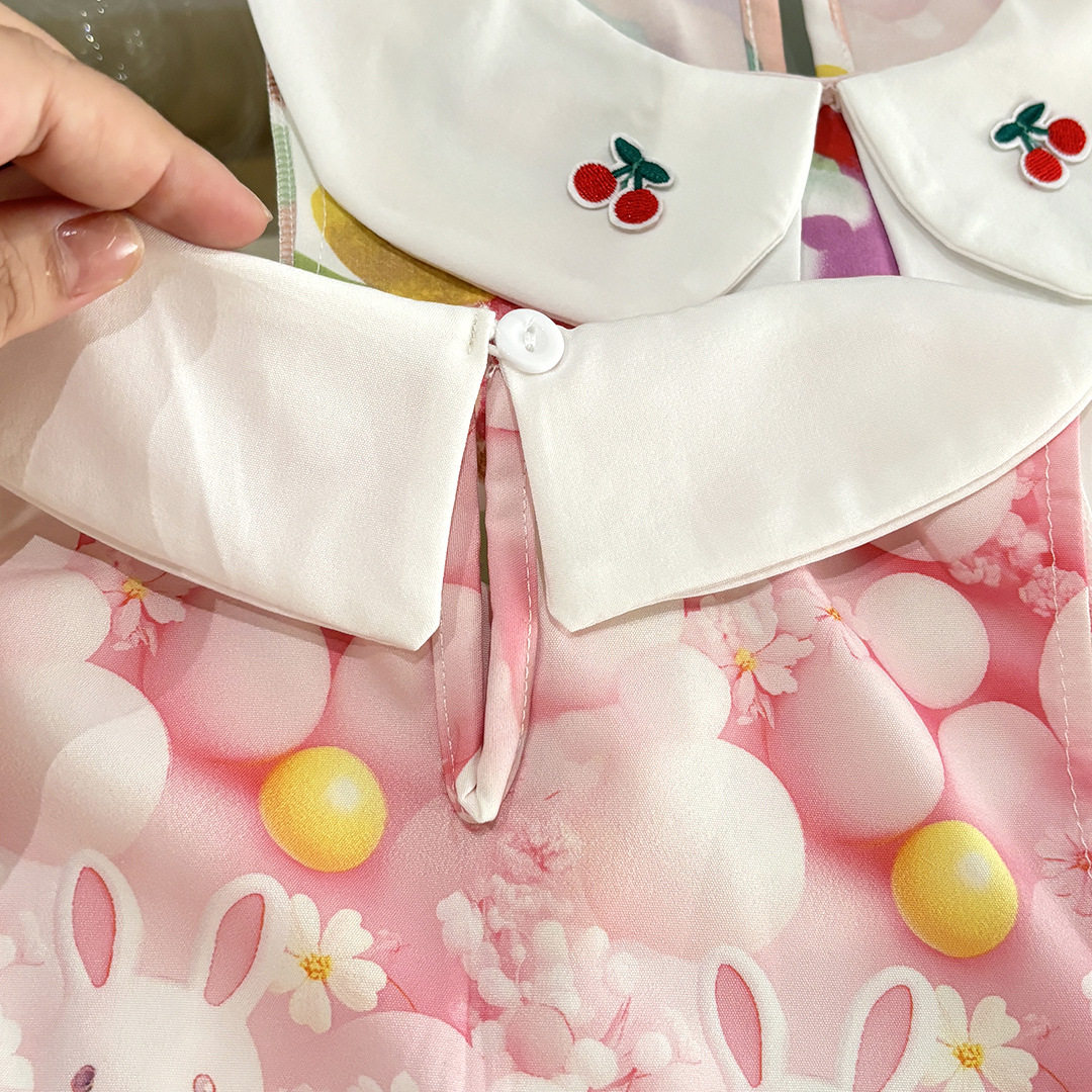Girls Doll Collar Floral Princess Dress - Image 4