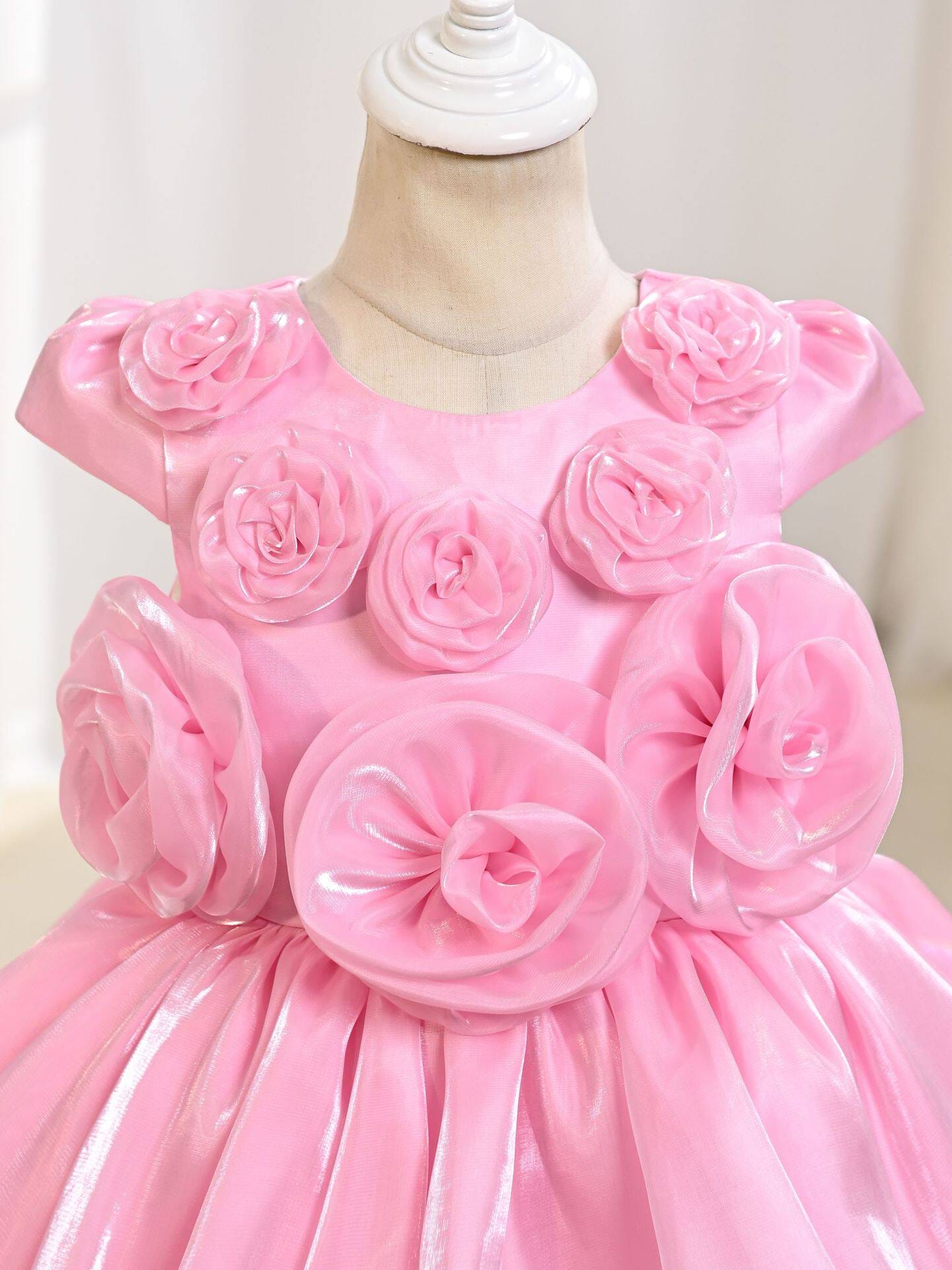 Girl's New European Style Belt Flower Decoration Dress - Image 3