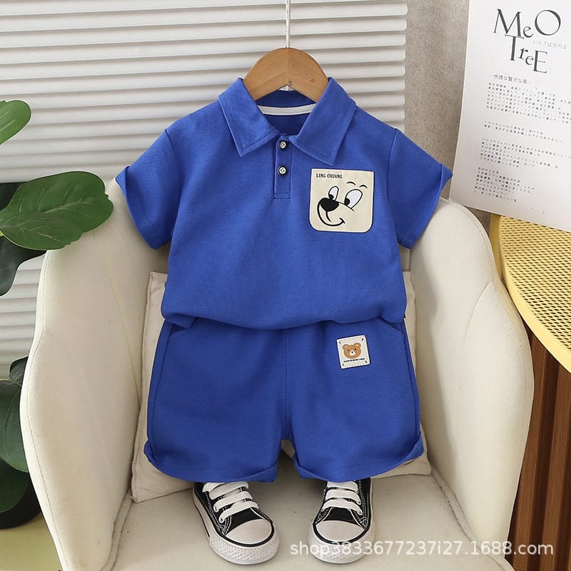 Kidsren's Short-Sleeved Suit Lapel Puppy Two-Piece Polo Shirt - Image 3