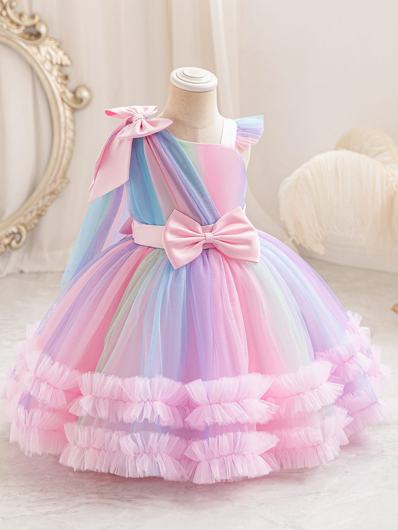 Stylish Rainbow Princess Dress for Girls
