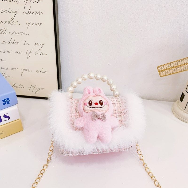 Labubu children's bag - Plush lace pearl portable shoulder bag