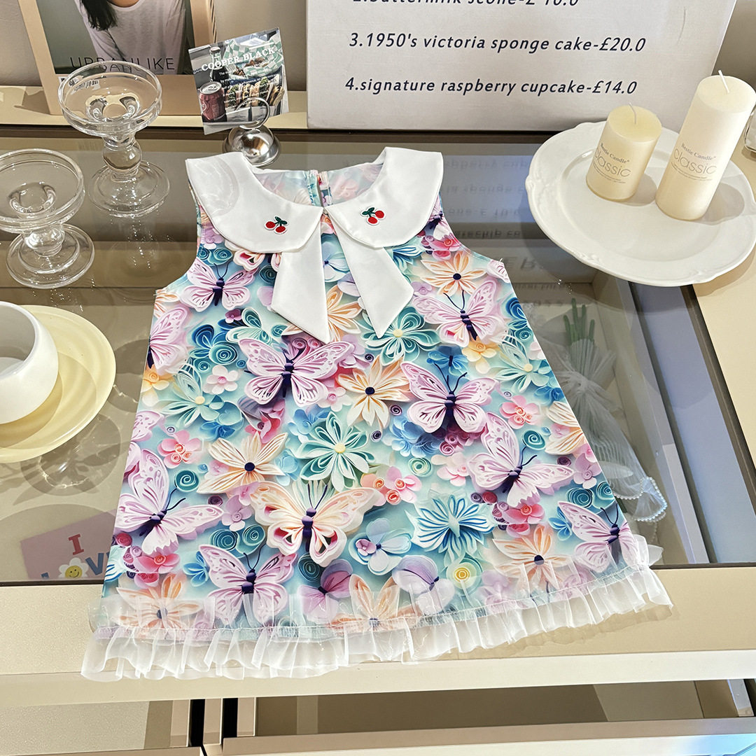 Girls Doll Collar Floral Princess Dress