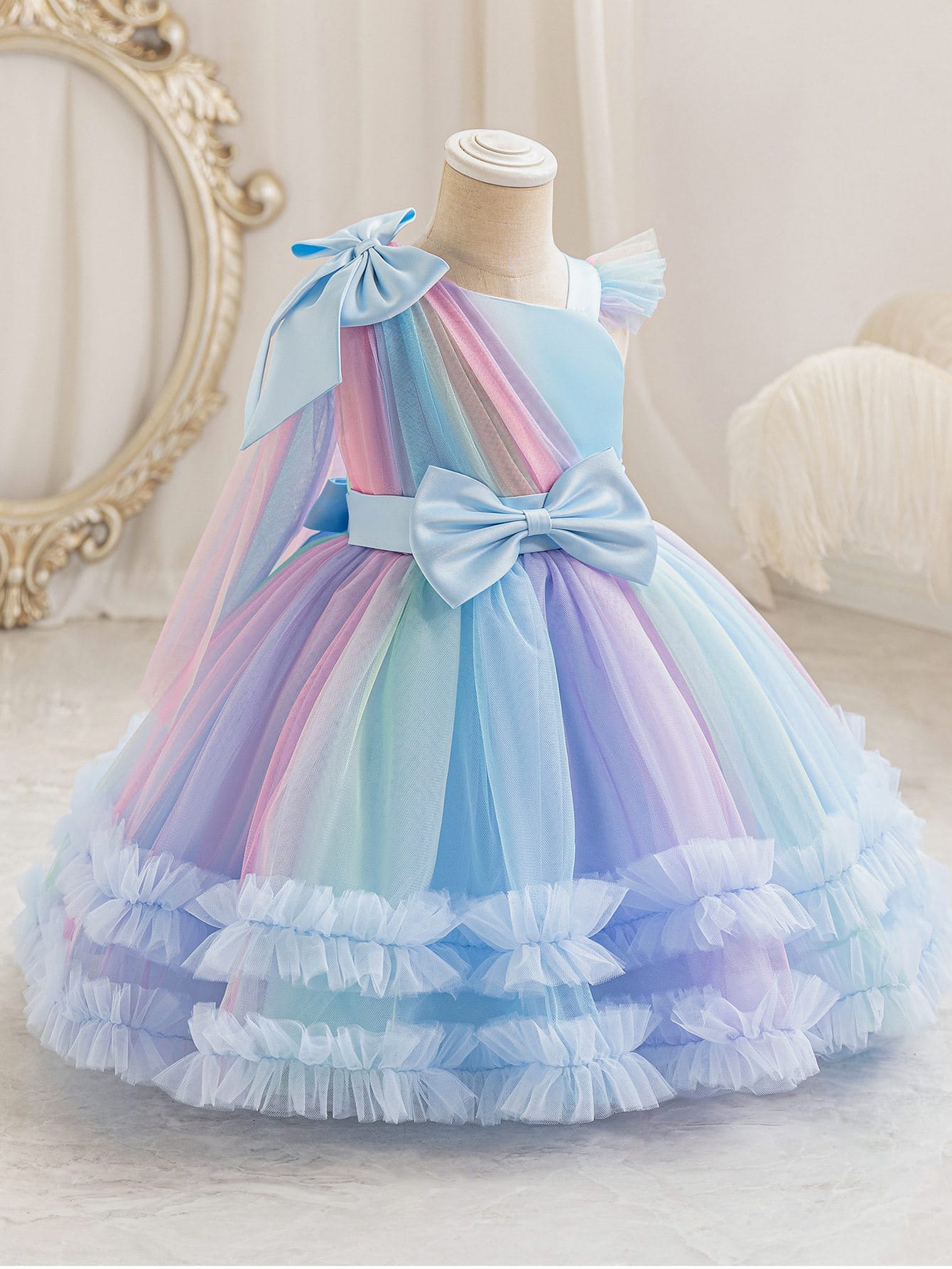 Stylish Rainbow Princess Dress for Girls