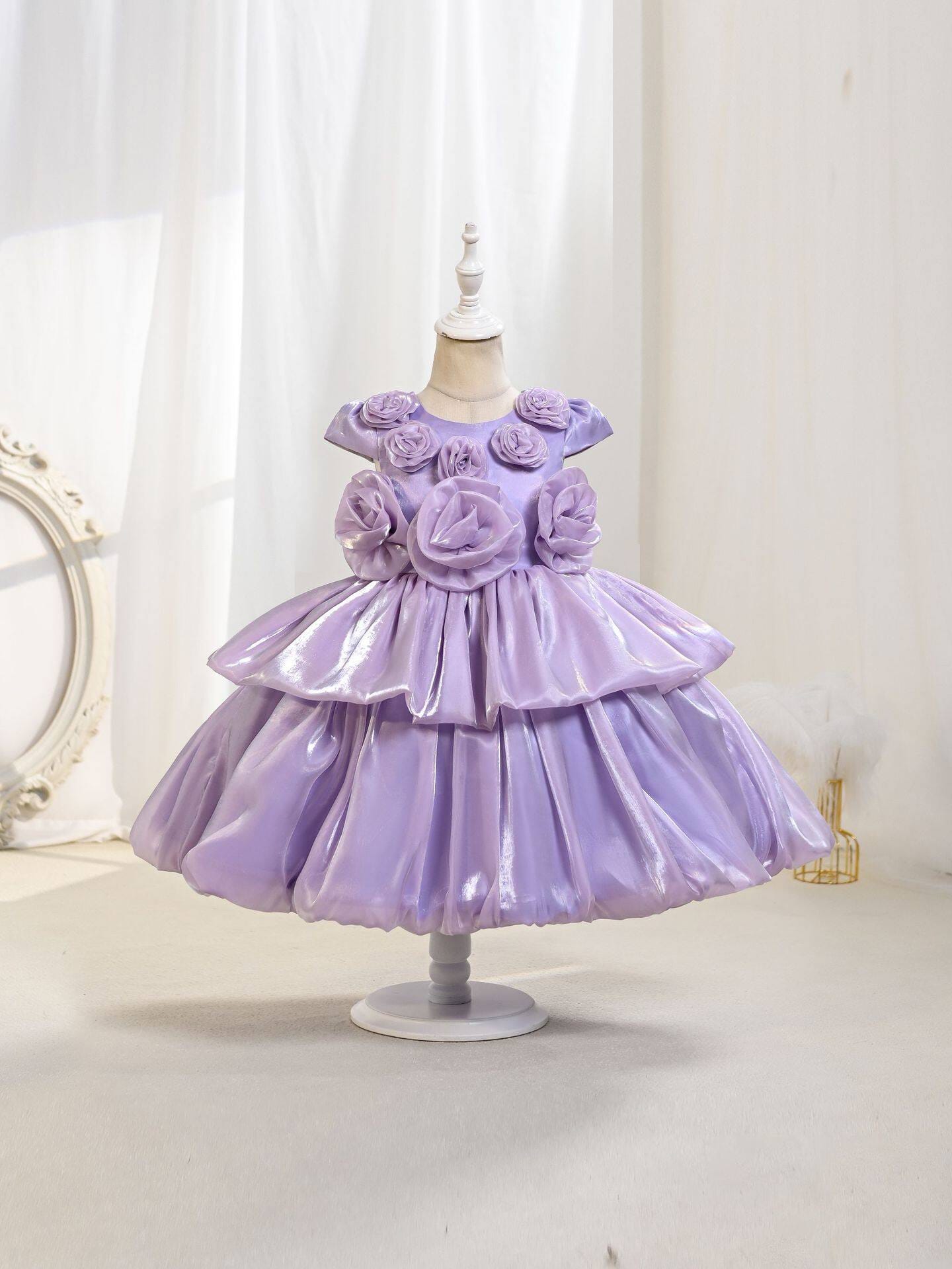 Girl's New European Style Belt Flower Decoration Dress