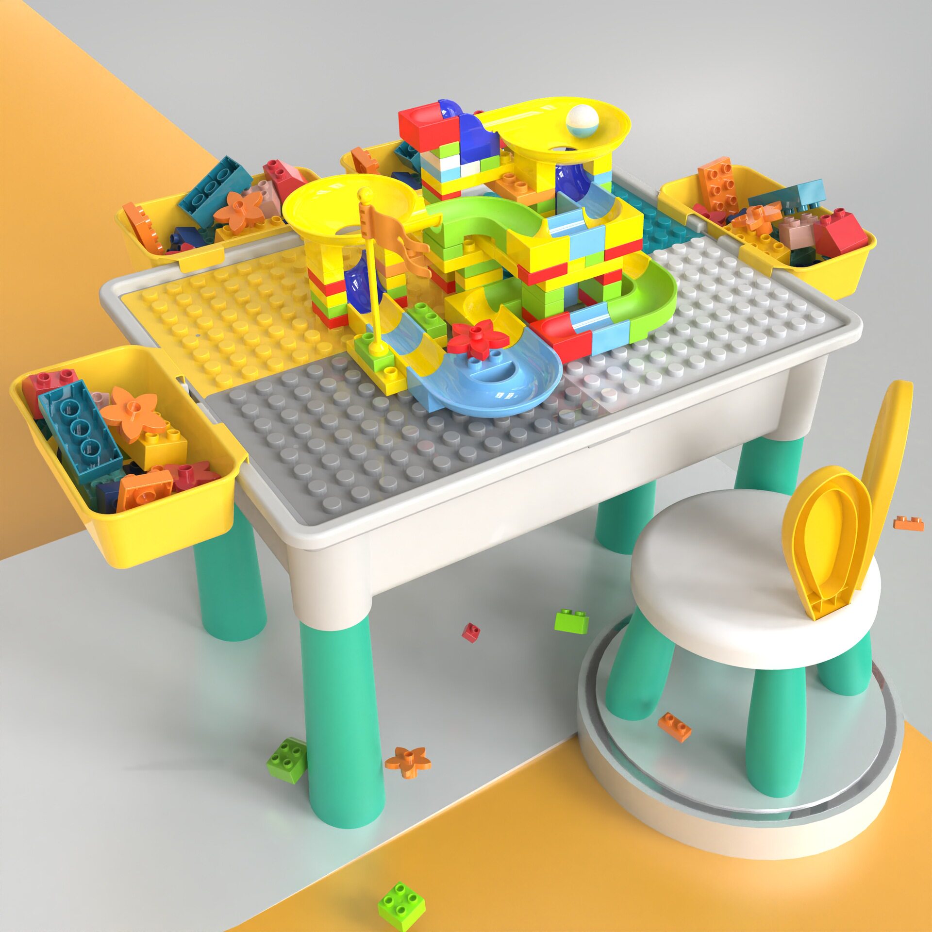 Large long table, 4 storage, 106 slides, 1 chair