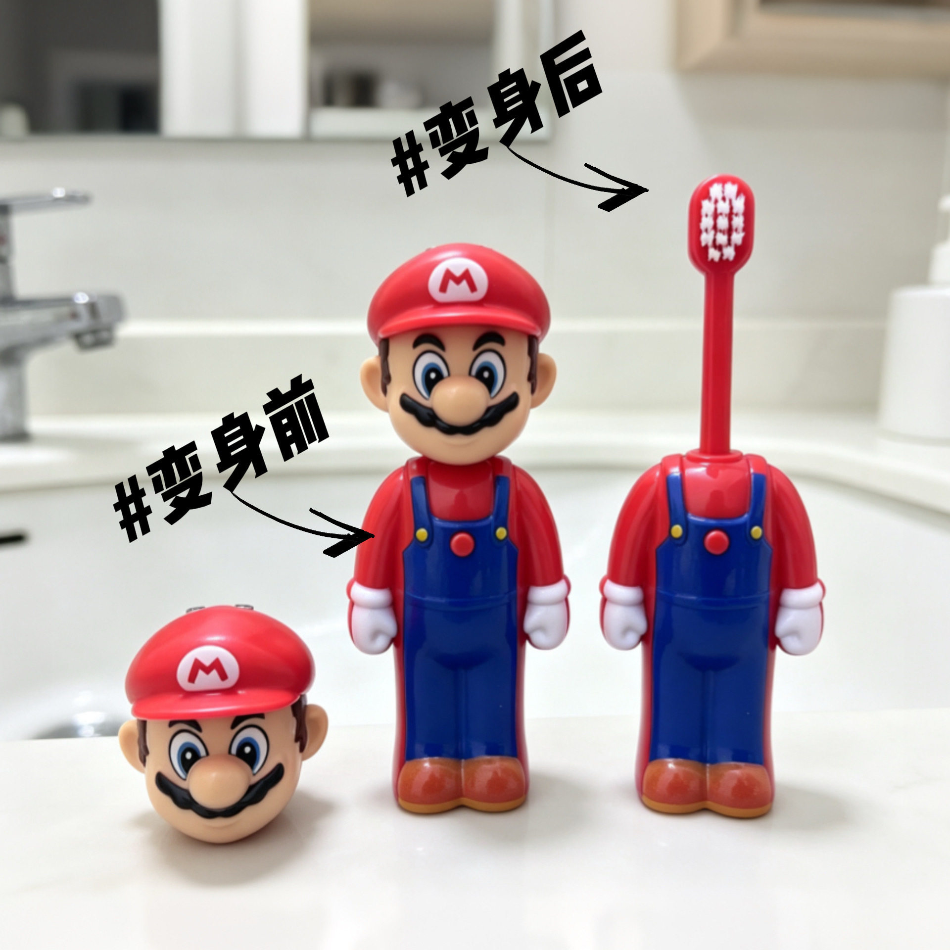 Transformable Soft Bristle Retractable Toothbrush [Red ma mario]
